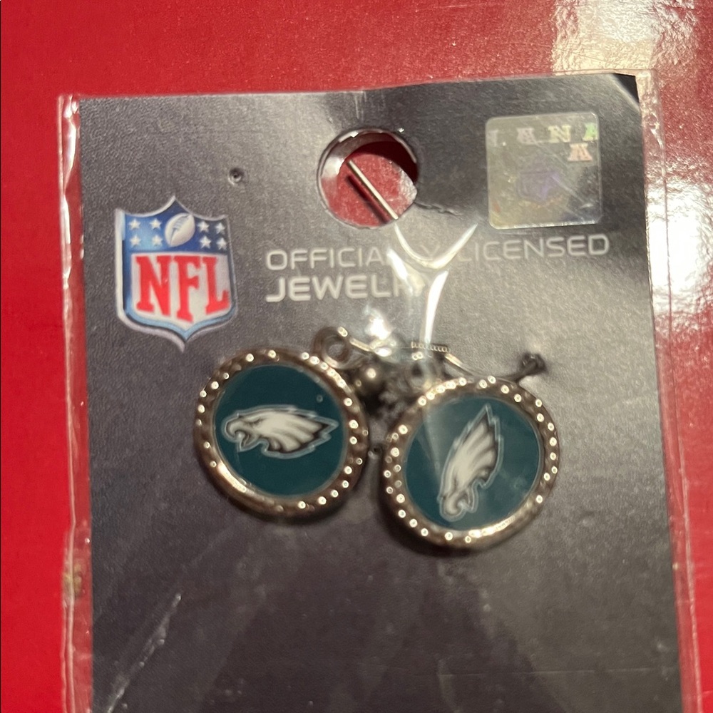 NFL Eagles Silver and Midnight Green Dangling Earrings